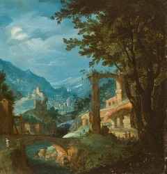 Landschaft mit Brücke